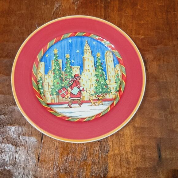 Sango Christmas Salad Dessert Plates Christmastime in City C. Fischer Set of 12 - Picture 4 of 7